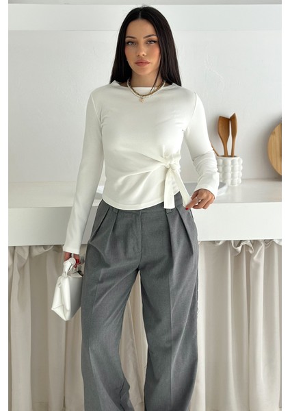 Kadın Belden Bağlamalı Uzun Kollu Bluz – Minimal & Şehirli Stil
