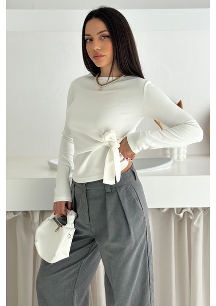Kadın Belden Bağlamalı Uzun Kollu Bluz – Minimal & Şehirli Stil fiyatları
