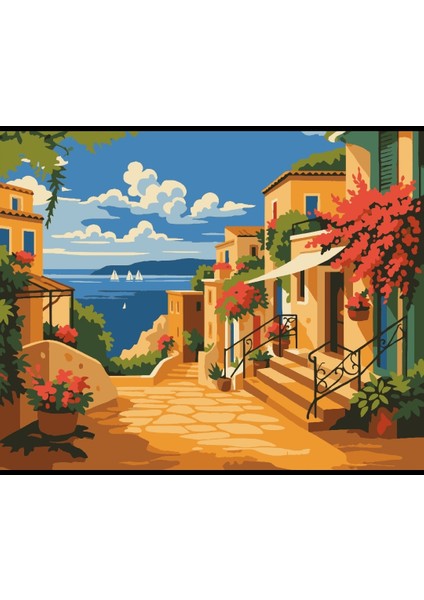 Sayılarla Boyama Seti 40X50 cm (Çıtalı) Fırça Boya Dahil Numaralı Tuval Yelken Manzara