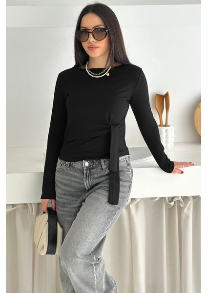 Kadın Belden Bağlamalı Uzun Kollu Bluz – Minimal & Şehirli Stil