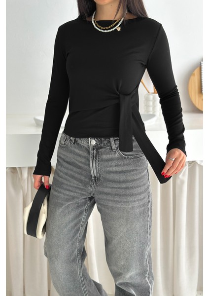 Kadın Belden Bağlamalı Uzun Kollu Bluz – Minimal & Şehirli Stil fiyatları