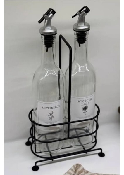 Demir Stantlı 750 ml Cam Zeytinyağı Ayçiçek Yağı Şişesi Yağlık, Yağdanlık