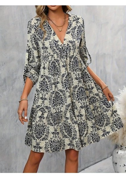 Kadın Uzun Kollu V Yakalı Fırfırlı Mini Süprem Elbise modelleri