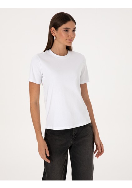 Kadın Beyaz Regular Fit Basic Tişört 50310543-VR013 modelleri
