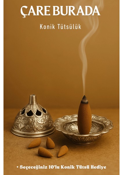 Gümüş Rengi Konik Tütsülük (Seçeceğiniz 10'lu Konik Tütsü Hediye)