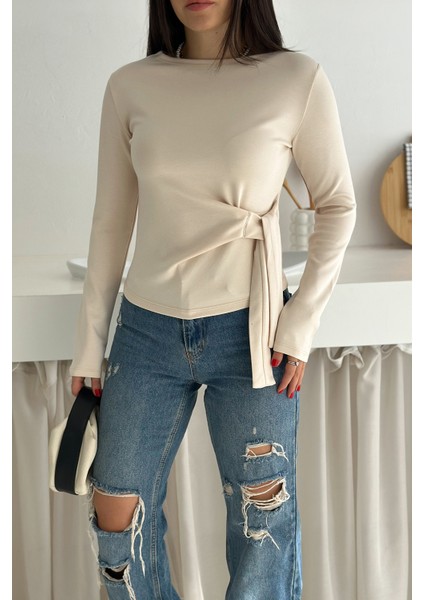 Kadın Belden Bağlamalı Uzun Kollu Bluz – Minimal & Şehirli Stil fiyatları