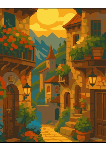 Sayılarla Boyama Seti 40X50 cm (Çıtalı) Fırça Boya Dahil Numaralı Tuval Renkli Binalar fiyatları