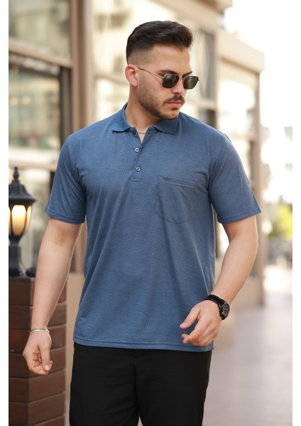 Erkek Yakalı Mini Jakarlı Kısa Kollu T-Shirt