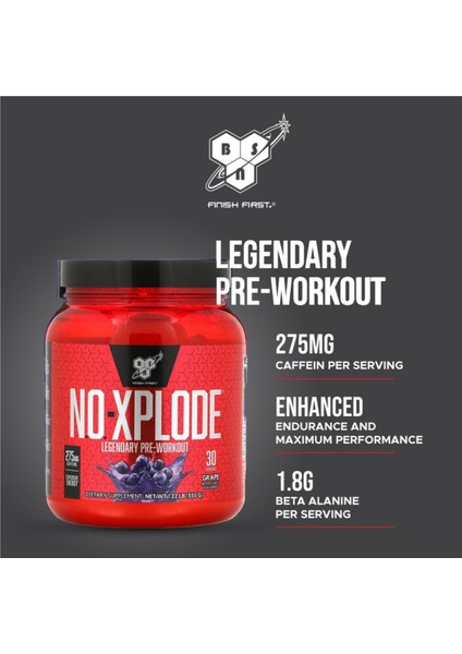 N.o.-Xplode Legendary Pre-Workout, Grape (555 G) No x Plode Extreme Maximum Performance Enerji indirimleri
