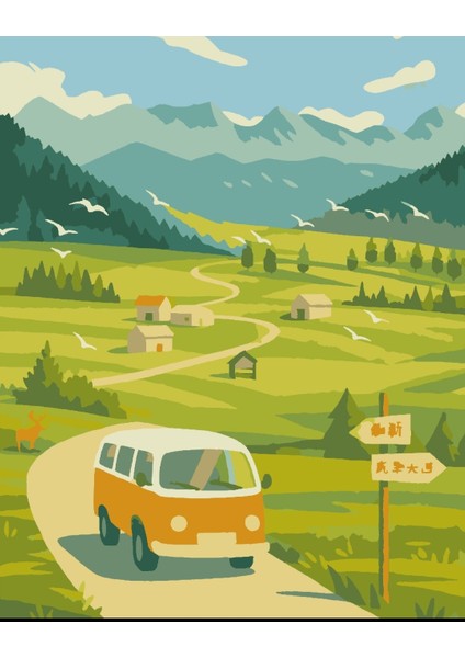 Sayılarla Boyama Seti 40X50 cm (Çıtalı) Fırça Boya Dahil Numaralı Tuval Sarı Araba Manzaralı fiyatları