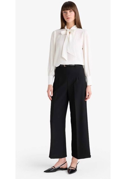 Culotte Yüksek Bel Düz Paça Siyah Kadın Pantolon E7242AX/BK81