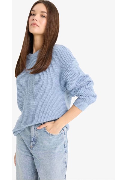 Regular Fit Selanik Kumaş Basic Düz Triko Mavi Kadın Kazak H6905AZ/BE697 modelleri