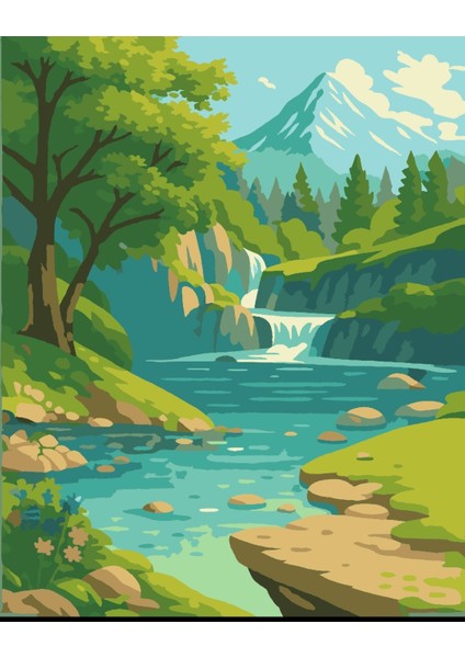 Sayılarla Boyama Seti 40X50 cm (Çıtalı) Fırça Boya Dahil Numaralı Tuval Nehir Manzara fiyatları