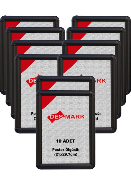 10 Adet 25 mm A4(21X29.7) Rondo Köşe Alüminyum Aç-Kapa Çerçeve – Poster Çerçevesi (Siyah Renk)