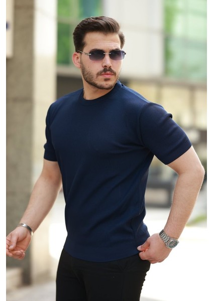 Erkek Bisiklet Yaka Jakarlı Kısa Kollu Tshirt fiyatları