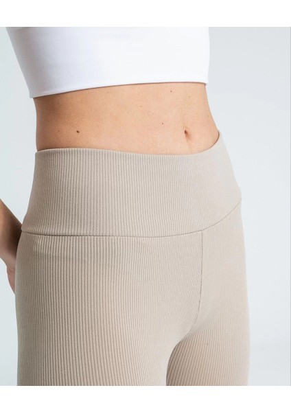 Kadın Yüksek Bel Fitilli Tayt - Bej fiyatları