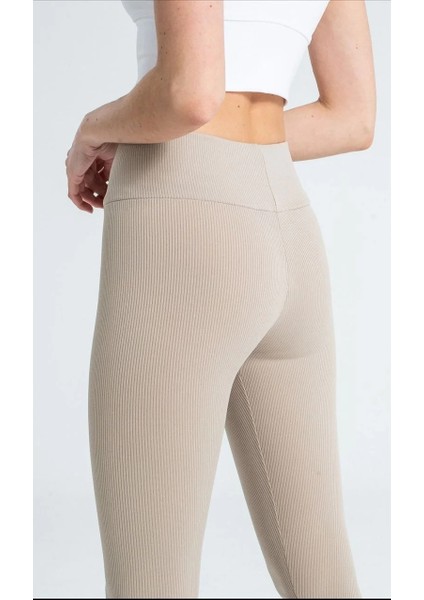 Kadın Yüksek Bel Fitilli Tayt - Bej fırsatları
