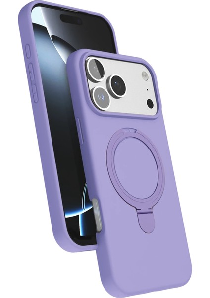 iPhone 17 Pro Kılıf Magsafe Halkalı Extra Standlı Içi Kadife Yumuşak Renkli Silikon Kapak