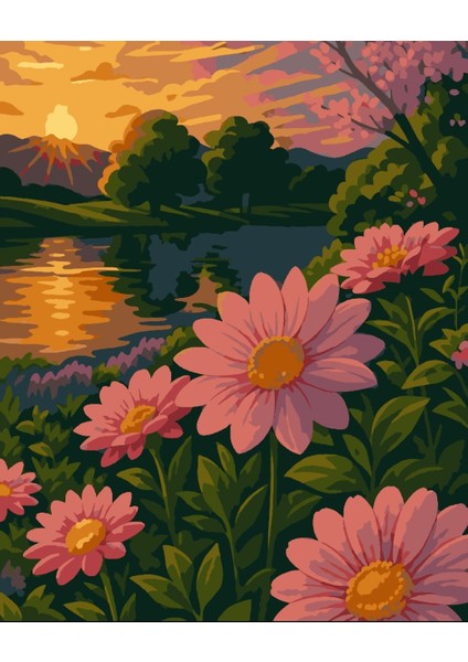 Sayılarla Boyama Seti 40X50 cm (Çıtalı) Fırça Boya Dahil Numaralı Tuval Pembe Çiçekler fiyatları