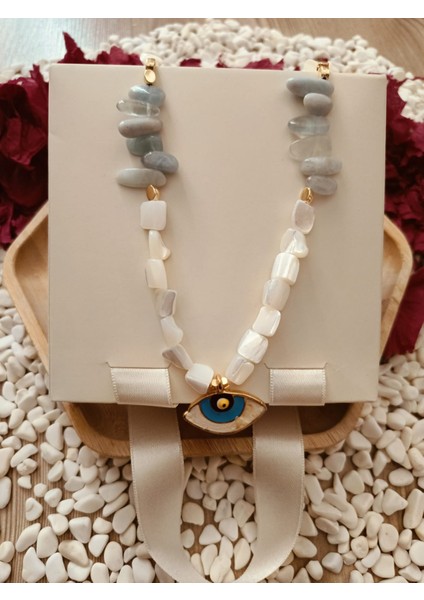 Sedef ve Aquamarin Doğaltaşlı Kolye