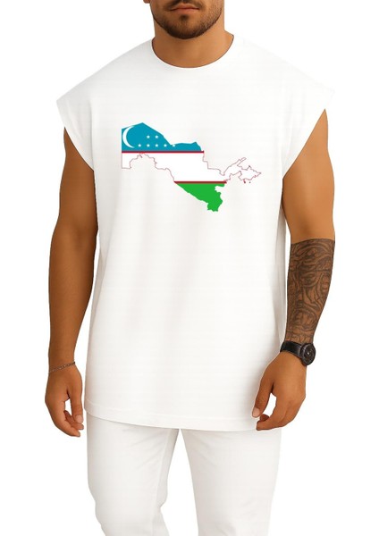 Oversize Flag Of Uzbekistan Özbekistan Haritası Göğüs Tasarımlı Atlet