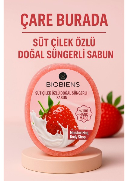 Biobiens - Süt & Çilek Özlü Doğal Süngerli Sabun 135 gr