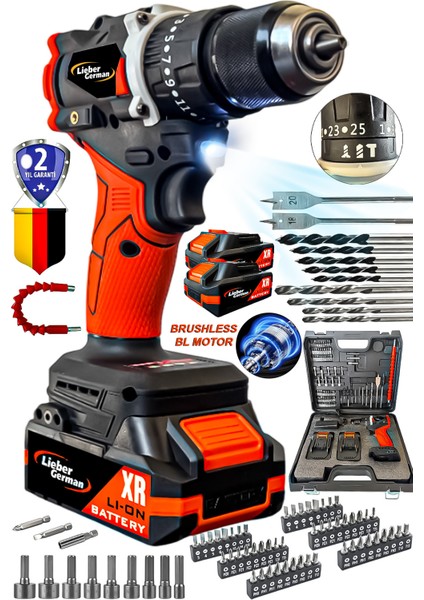 Teknoloji 21 V Darbeli Kömürsüz Bl Motor 82 Parça Akülü Şarjlı Darbeli Vidalama Matkap