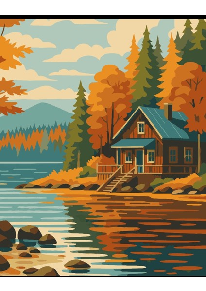 Sayılarla Boyama Seti 40X50 cm (Çıtalı) Fırça Boya Dahil Numaralı Tuval Hayal Evi