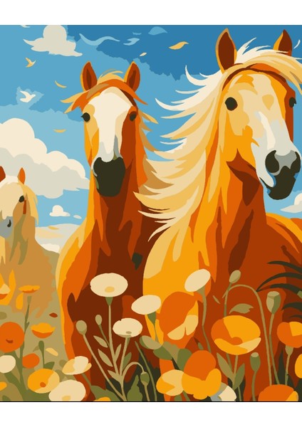 Sayılarla Boyama Seti 40X50 cm (Çıtalı) Fırça Boya Dahil Numaralı Tuval Üç At fiyatları