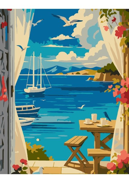Sayılarla Boyama Seti 40X50 cm (Çıtalı) Fırça Boya Dahil Numaralı Tuval Gemi Manzara fiyatları
