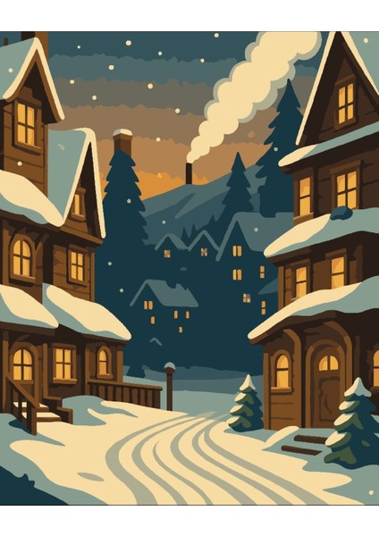 Sayılarla Boyama Seti 40X50 cm (Çıtalı) Fırça Boya Dahil Numaralı Tuval Kar Bina Manzara fiyatları