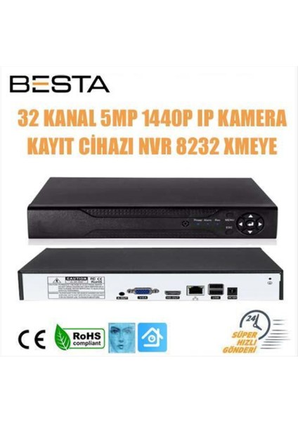 32 Kanal 5mp 1440P Ip Kamera Kayıt Cihazı Nvr fiyatları