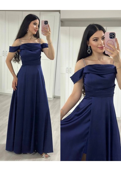 Lacivert Taş Askılı Kloş Abiye