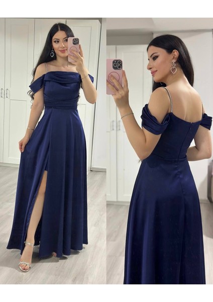 Lacivert Taş Askılı Kloş Abiye fiyatları