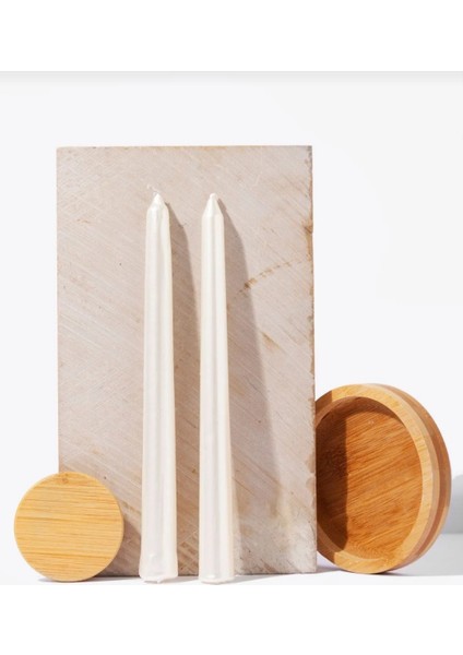 2'li Metalik Inci Beyaz-Şamdan Mum-Konik Mum