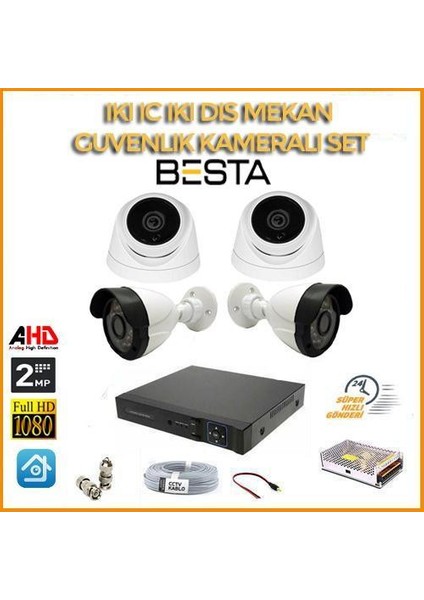 2 Mp 1080P 2 Iç Mekan 2 Dış Mekan 4 Kameralı Ahd Güvenlik Seti modelleri