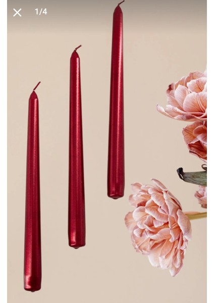 3'lü Metalik Kırmızı-Şamdan Mum-Konik Mum