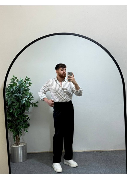 Erkek Beyaz Dikey Çizgili Yarım Oversize Gömlek Modern Tarz, Nefes Alan Ince Kumaş Şık Rahat Kalıp modelleri