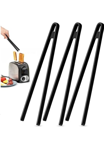 Siyah Silikon Maşa 29 cm Yapışmaz Çizmez Silikon Mutfak Maşası Isıya Dayanıklı Barbekü Tava Izgara