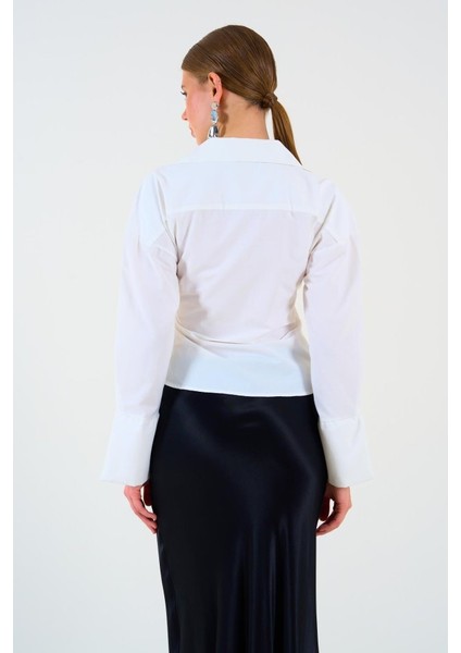 Düz Yandan Bağlamalı Gömlek - Ekru indirimleri