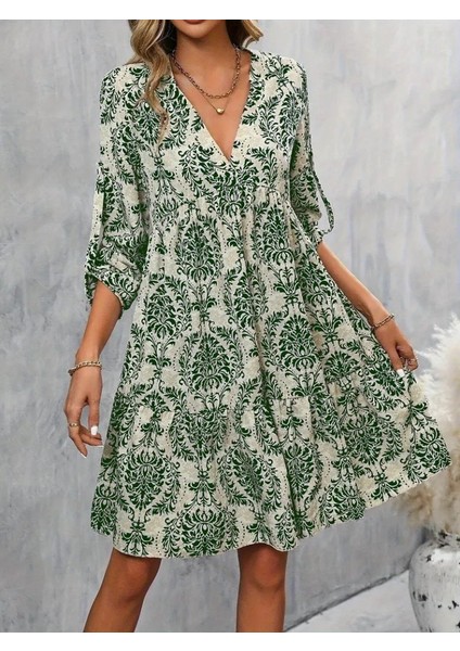 Kadın Uzun Kollu V Yakalı Fırfırlı Mini Süprem Elbise fiyatları