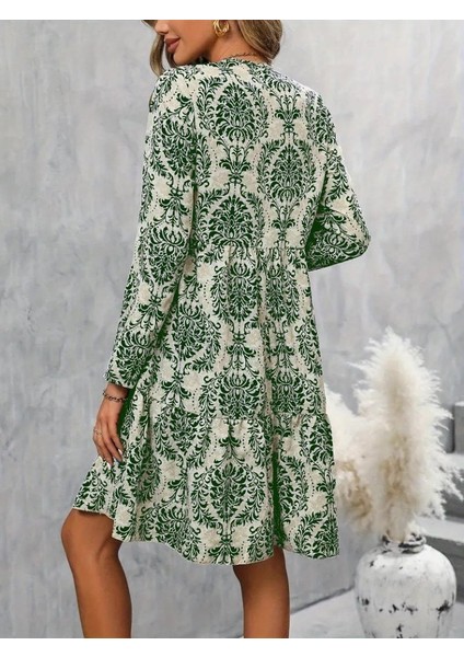 Kadın Uzun Kollu V Yakalı Fırfırlı Mini Süprem Elbise modelleri