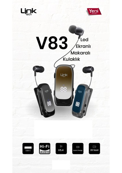 V83 Bluetooth Kulaklık Ekranlı Makaralı Titreşimli