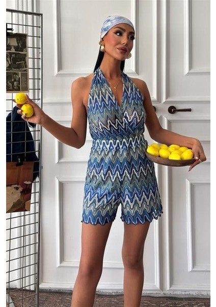 Zikzak Desenli Multi Renk Geçişli Mini Tulum 1365 modelleri