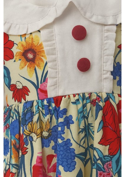 Kız Çocuk Çiçek Desenli Elbise | Fırfır Kol & Büyük Yaka Detaylı | Yazlık Günlük Şık Elbise fiyatları
