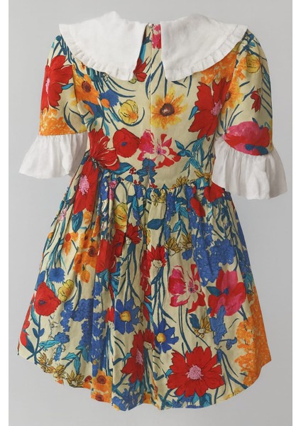 Kız Çocuk Çiçek Desenli Elbise | Fırfır Kol & Büyük Yaka Detaylı | Yazlık Günlük Şık Elbise modelleri