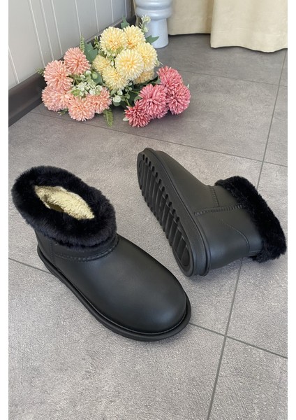 Siyah Su Geçirmez Içi Kürklü Kısa Kadın Hafif Yağmur Botu TMD2025200 indirimleri