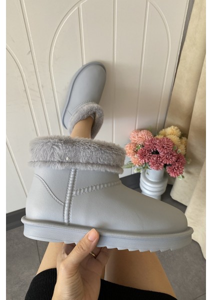 Gri Su Geçirmez Içi Kürklü Kısa Kadın Hafif Yağmur Botu TMD2025200 fiyatları