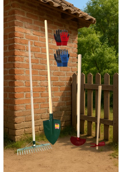 Bel Kürek, Tırmık, Çatal Çapa Ay Çapa, Eldiven 2 Adet ve Ahşap Sapları