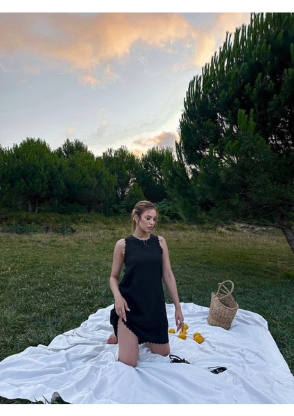 Kadın Keten Kumaş Kolsuz Mini Boy Elbise modelleri